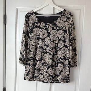 Y2K Croft & Barrow Floral Navy and Cream Top Blouse large